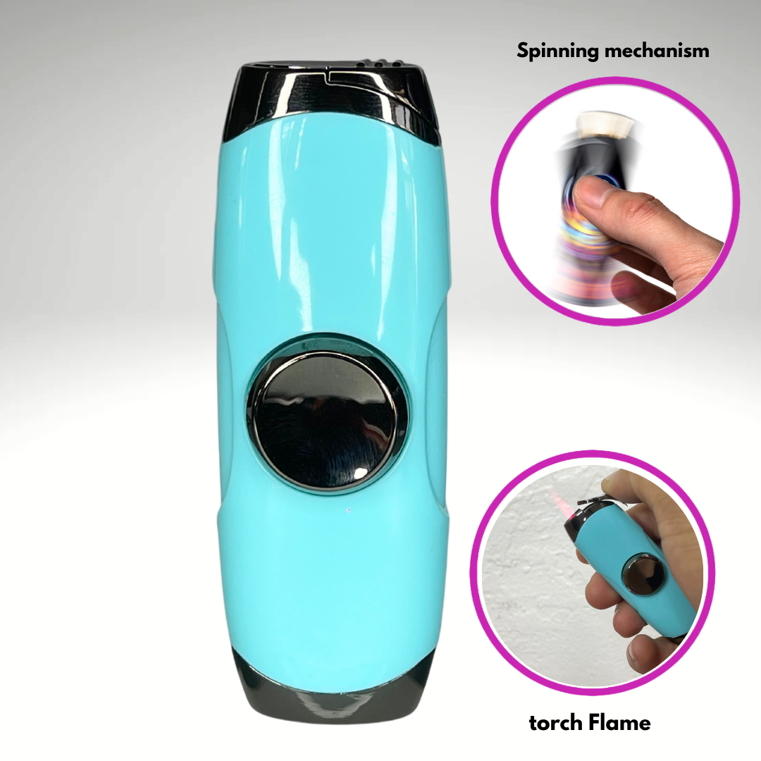 FLKR LYTR: Teal Fidget Torch Lighter with Vibrant Pink Finish, Spinning Mechanism, Windproof Jet Flame & Ideal for Candles and Outdoor Adventures - Accessory