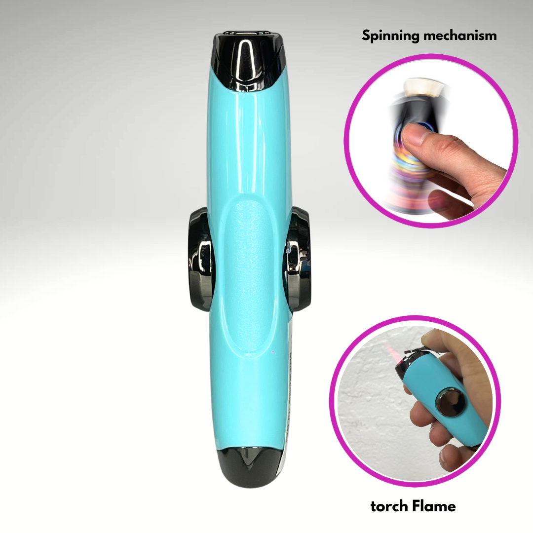 FLKR LYTR: Teal Fidget Torch Lighter with Vibrant Pink Finish, Spinning Mechanism, Windproof Jet Flame & Ideal for Candles and Outdoor Adventures - Accessory