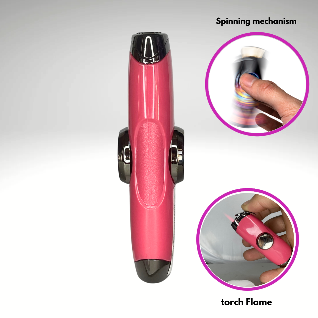 FLKR LYTR: Pink Fidget Torch Lighter with Vibrant Finish, Spinning Mechanism, Windproof Jet Flame & Ideal for Candles and Outdoor Adventures - Accessory