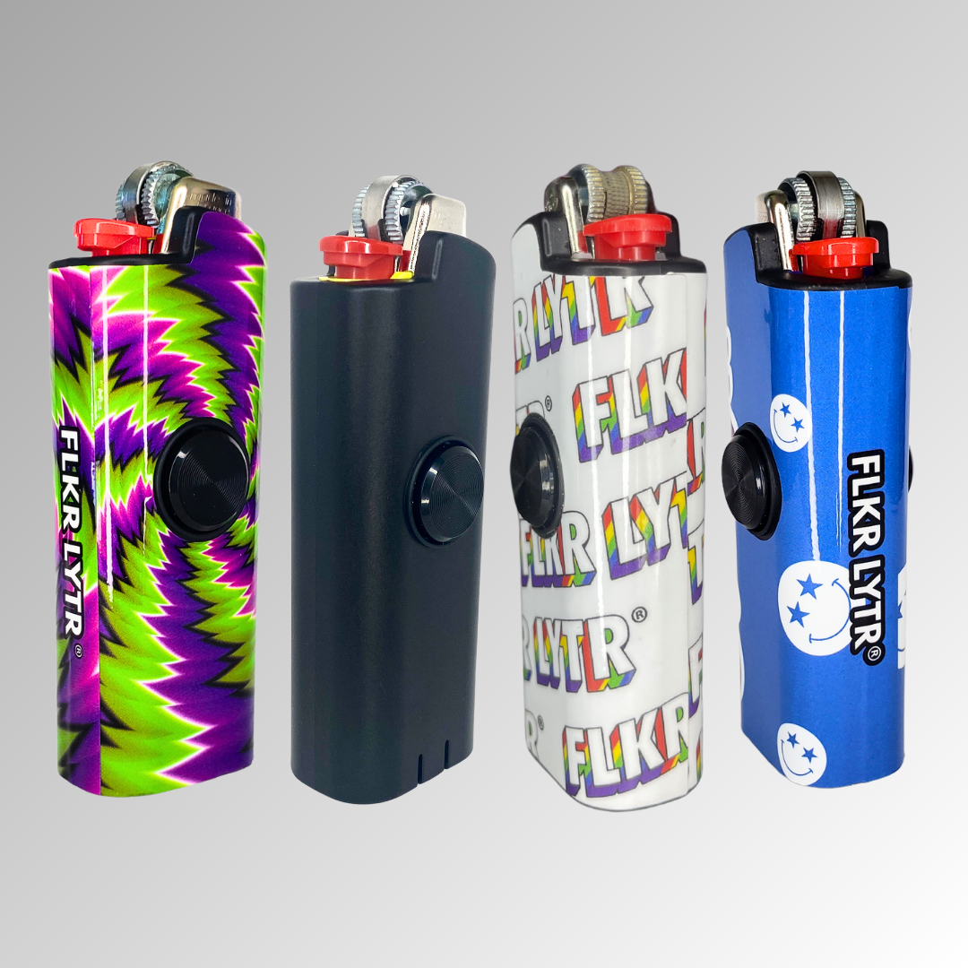 FLKR LYTR® Amazon Prime Fidget Spinner Lighter Case 4 pack for Bic Lighter® Case Rainbow, Trippy, DRK NYTE , So High - $34.99