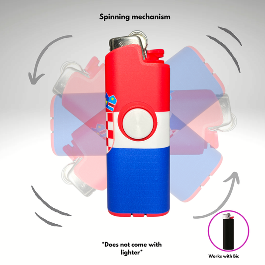Croatian Red and blue lighter with spinning mechanism on a gray background