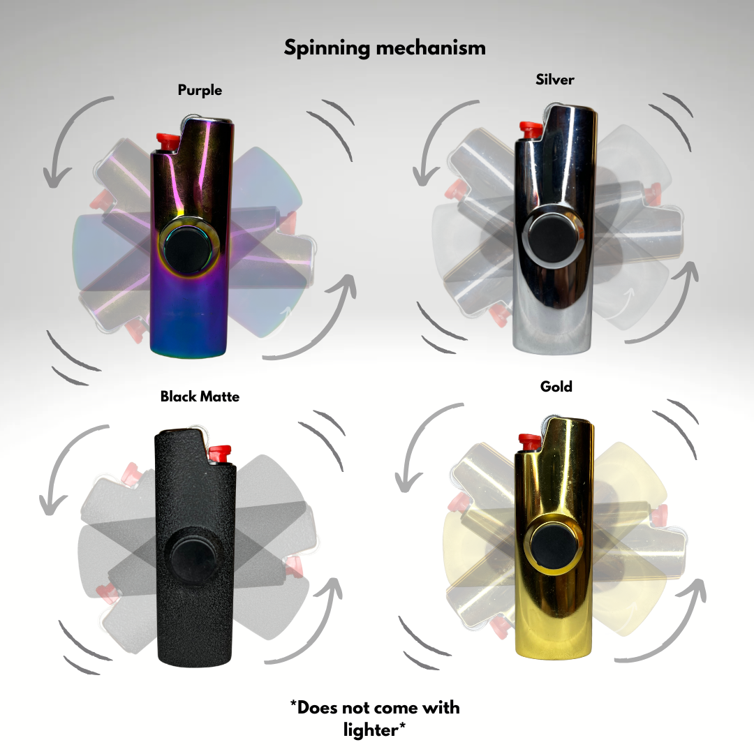 FLKR LYTR® 4PK "Black, Gold, Silver, Purple Chromium Pack " Fidget Spinner Lighter Case for Bic® Spinner Lighter Case | FLKR LYTR