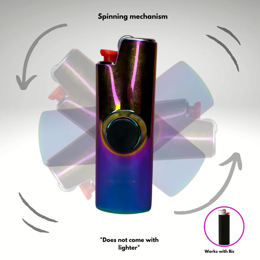 Colorful lighter with spinning mechanism on a gray background