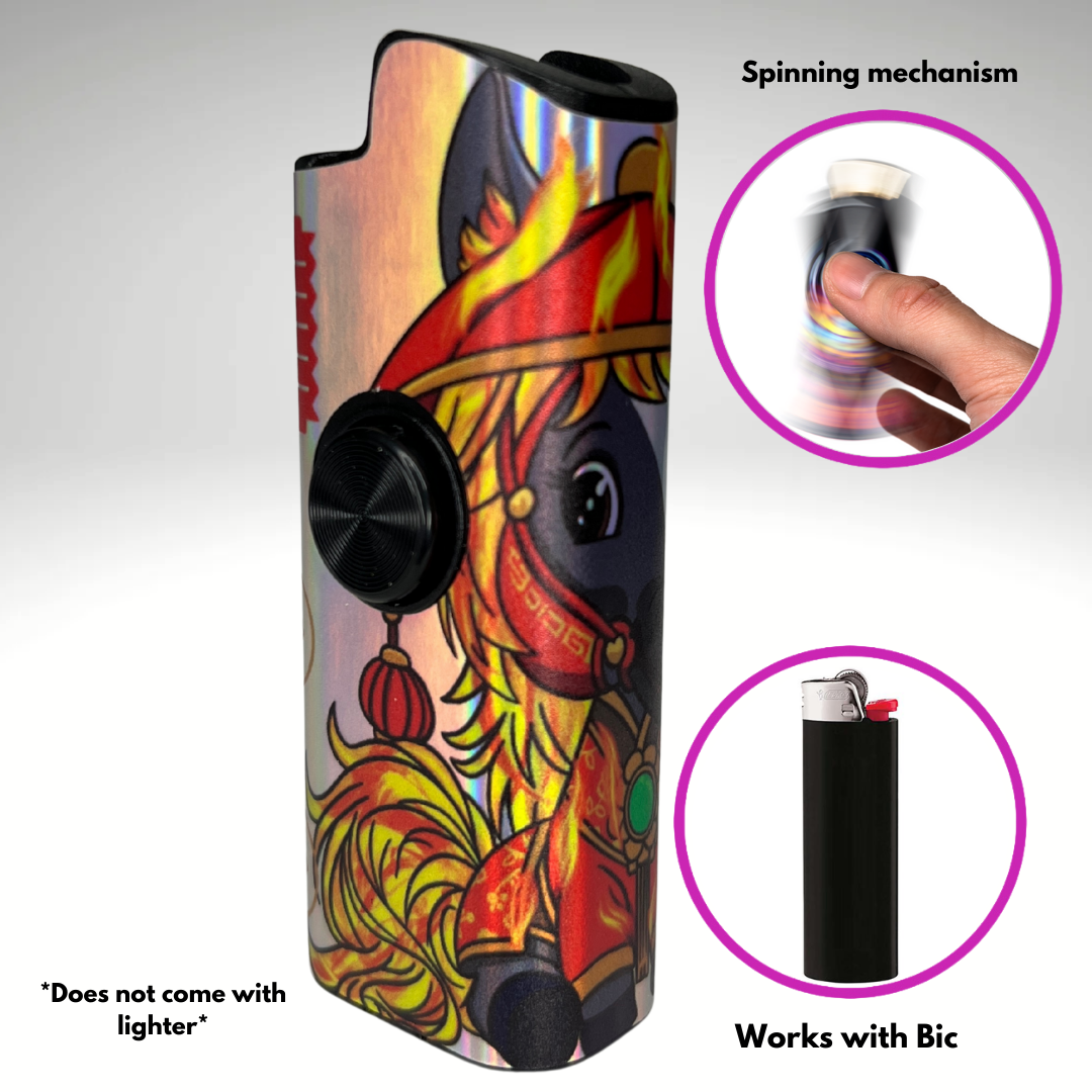FLKR LYTR® Fidget Spinner Lighter Case "Year of The Fire Pony" for Bic® Spinner Lighter Case