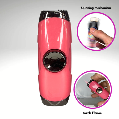 FLKR LYTR: Pink Fidget Torch Lighter with Vibrant Finish, Spinning Mechanism, Windproof Jet Flame & Ideal for Candles and Outdoor Adventures - Accessory