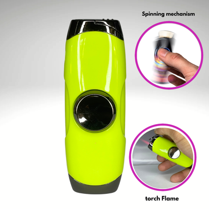 FLKR LYTR: Lime Green Fidget Torch Lighter with Vibrant Finish, Spinning Mechanism, Windproof Jet Flame & Ideal for Candles and Outdoor Adventures - Accessory