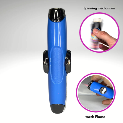 FLKR LYTR: Blue Fidget Torch Lighter with Vibrant Finish, Spinning Mechanism, Windproof Jet Flame & Ideal for Candles and Outdoor Adventures - Accessory