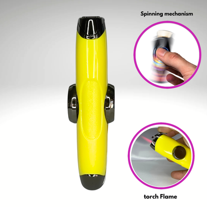 FLKR LYTR: Yellow Fidget Torch Lighter with Vibrant Finish, Spinning Mechanism, Windproof Jet Flame & Ideal for Candles and Outdoor Adventures - Accessory