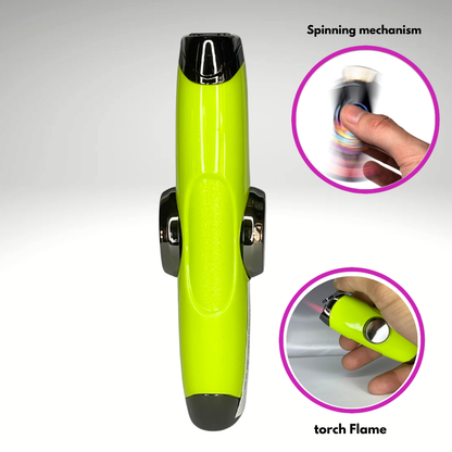 FLKR LYTR: Lime Green Fidget Torch Lighter with Vibrant Finish, Spinning Mechanism, Windproof Jet Flame & Ideal for Candles and Outdoor Adventures - Accessory