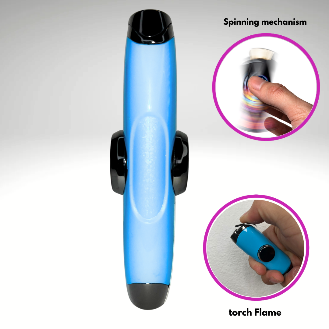 FLKR LYTR: Baby Blue Fidget Torch Lighter with Vibrant Finish, Spinning Mechanism, Windproof Jet Flame & Ideal for Candles and Outdoor Adventures - Accessory
