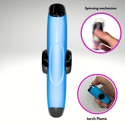 FLKR LYTR: Baby Blue Fidget Torch Lighter with Vibrant Finish, Spinning Mechanism, Windproof Jet Flame & Ideal for Candles and Outdoor Adventures - Accessory