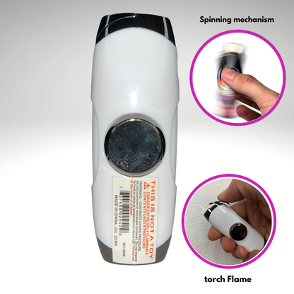 FLKR LYTR: White Fidget Torch Lighter with Vibrant Finish, Spinning Mechanism, Windproof Jet Flame & Ideal for Candles and Outdoor Adventures - Accessory