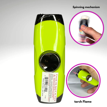 FLKR LYTR: Lime Green Fidget Torch Lighter with Vibrant Finish, Spinning Mechanism, Windproof Jet Flame & Ideal for Candles and Outdoor Adventures - Accessory