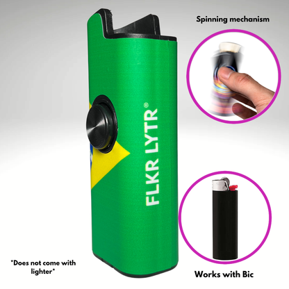 FLKR LYTR® Fidget Spinner Lighter Case "Brazilian Flag" for Bic® Spinner Lighter Case