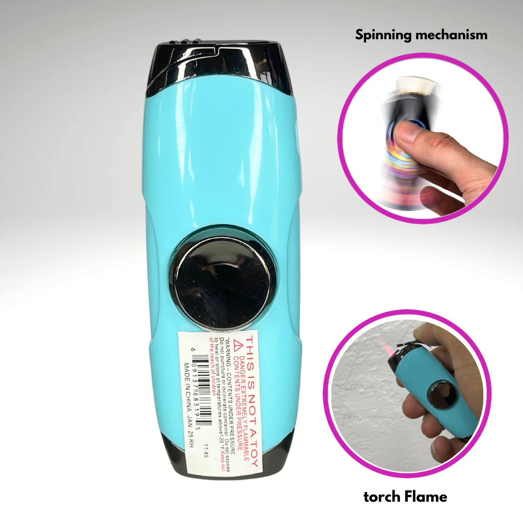 FLKR LYTR: Teal Fidget Torch Lighter with Vibrant Pink Finish, Spinning Mechanism, Windproof Jet Flame & Ideal for Candles and Outdoor Adventures - Accessory