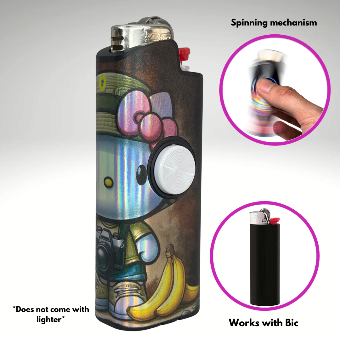 FLKR LYTR® Fidget Spinner Lighter Case "Hello Adventure Kitty " for Bic® Spinner Lighter Case | FLKR LYTR - $11.99