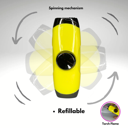FLKR LYTR: Yellow Fidget Torch Lighter with Vibrant Finish, Spinning Mechanism, Windproof Jet Flame & Ideal for Candles and Outdoor Adventures - Accessory