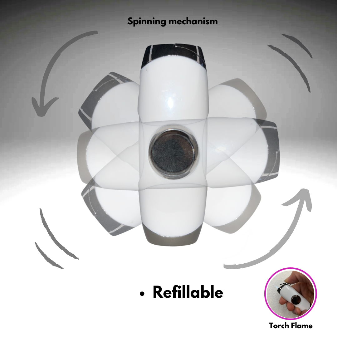 FLKR LYTR: White Fidget Torch Lighter with Vibrant Finish, Spinning Mechanism, Windproof Jet Flame & Ideal for Candles and Outdoor Adventures - Accessory
