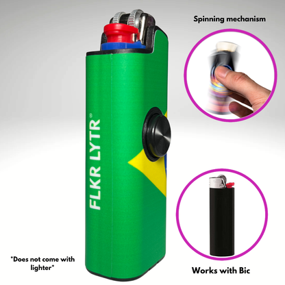 FLKR LYTR® Fidget Spinner Lighter Case "Brazilian Flag" for Bic® Spinner Lighter Case