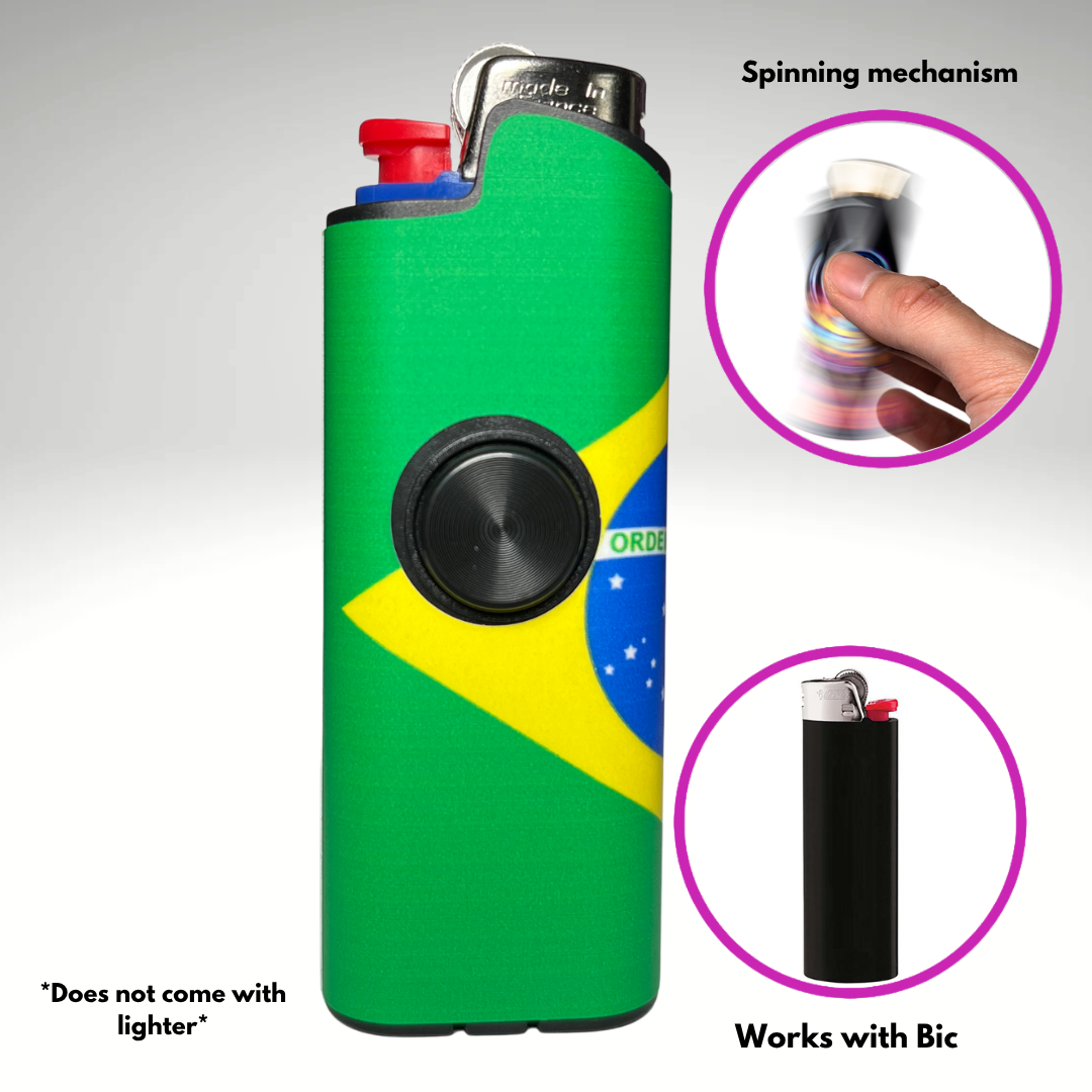 FLKR LYTR® Fidget Spinner Lighter Case "Brazilian Flag" for Bic® Spinner Lighter Case