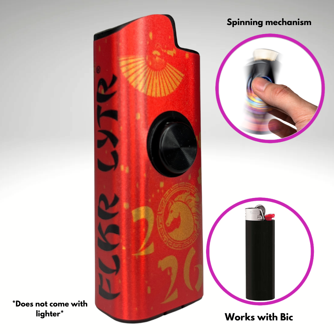 FLKR LYTR®  Fidget Spinner Lighter Case "Happy New FLKR LYTR" for Bic® Spinner Lighter Case