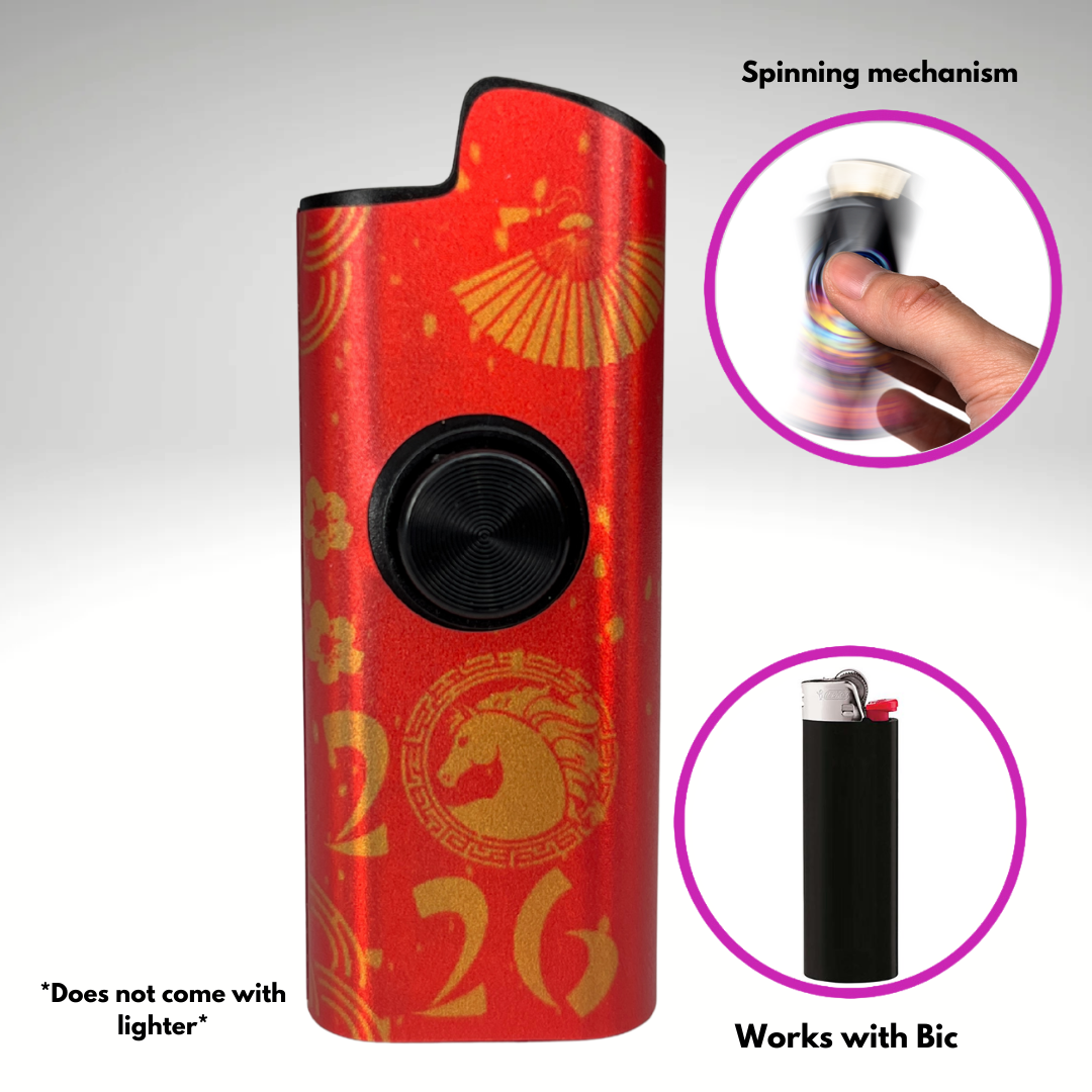 FLKR LYTR®  Fidget Spinner Lighter Case "Happy New FLKR LYTR" for Bic® Spinner Lighter Case