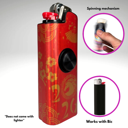 FLKR LYTR®  Fidget Spinner Lighter Case "Happy New FLKR LYTR" for Bic® Spinner Lighter Case