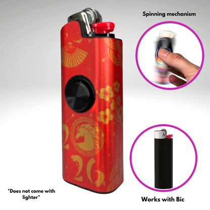 FLKR LYTR®  Fidget Spinner Lighter Case "Happy New FLKR LYTR" for Bic® Spinner Lighter Case