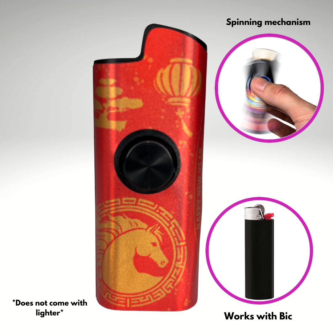 FLKR LYTR®  Fidget Spinner Lighter Case "Happy New 2026 Mural" for Bic® Spinner Lighter Case