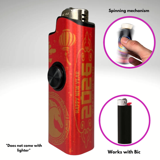 FLKR LYTR®  Fidget Spinner Lighter Case "Happy New 2026 Mural" for Bic® Spinner Lighter Case