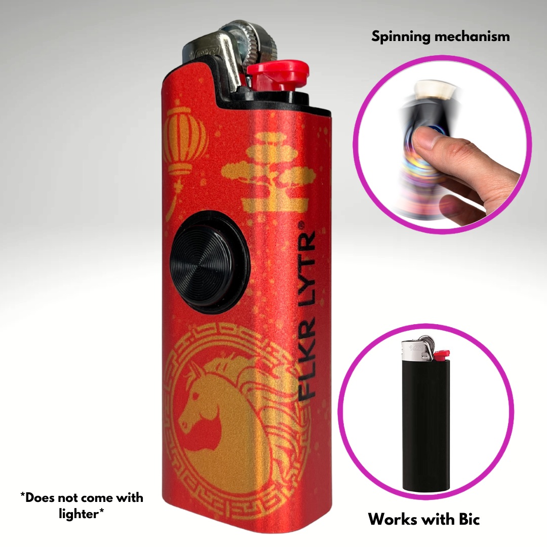 FLKR LYTR®  Fidget Spinner Lighter Case "Happy New 2026 Mural" for Bic® Spinner Lighter Case