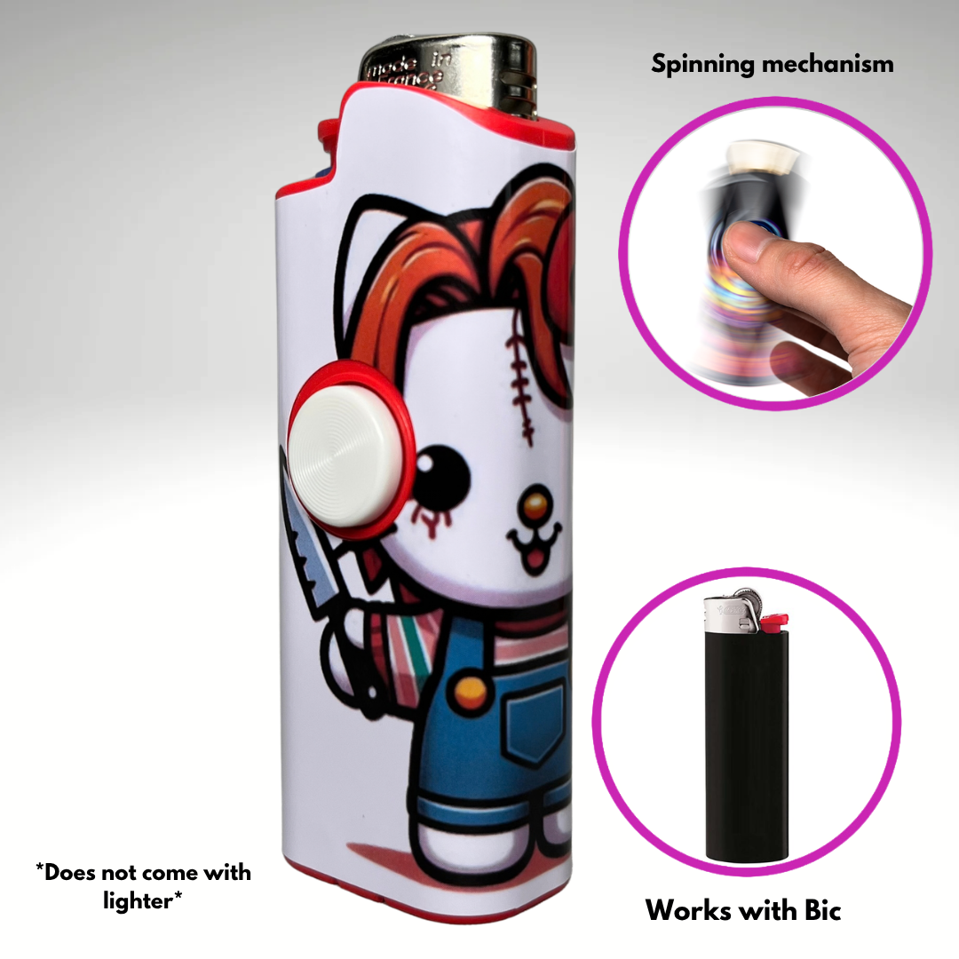 FLKR LYTR®  Fidget Spinner Lighter Case "Hello Chuckie" for Bic® Spinner Lighter Case