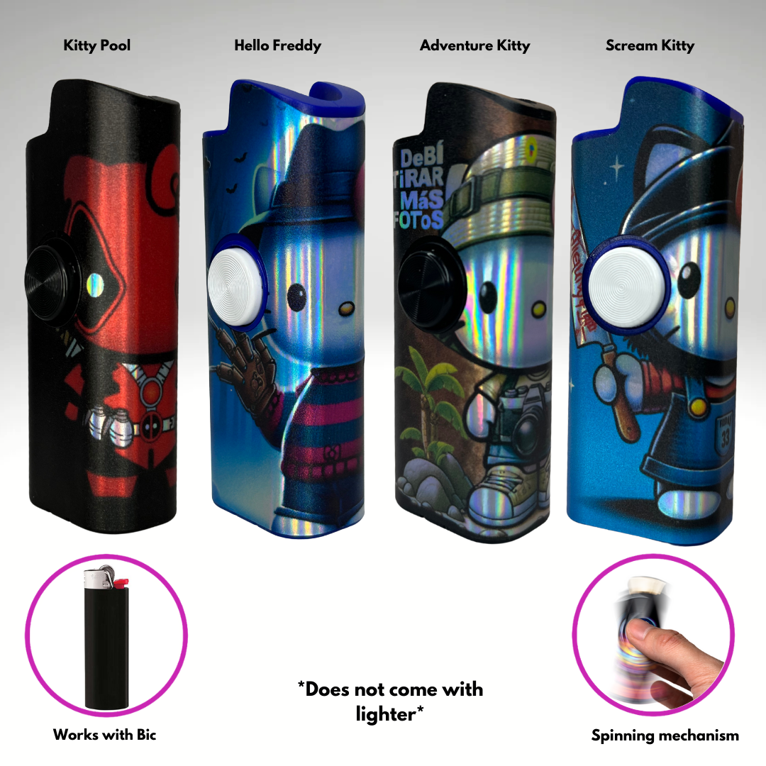 FLKR LYTR Kitty Pack 4pcs Fidget Spinner Case for Bic Lighters- High-Quality Body for Bic Lighter and Spinning Mechanism