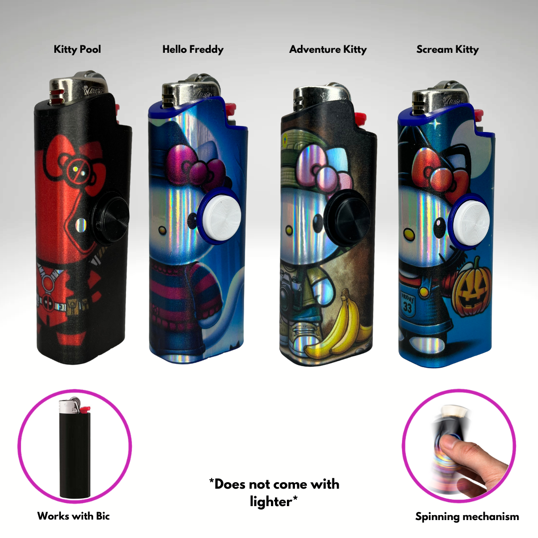 FLKR LYTR Kitty Pack 4pcs Fidget Spinner Case for Bic Lighters- High-Quality Body for Bic Lighter and Spinning Mechanism