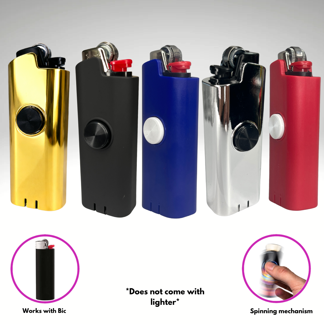 FLKR LYTR® 5PK "Red, Blue, Black, Gold, Silver Pack " Fidget Spinner Lighter Case for Bic® Spinner Lighter Case | FLKR LYTR