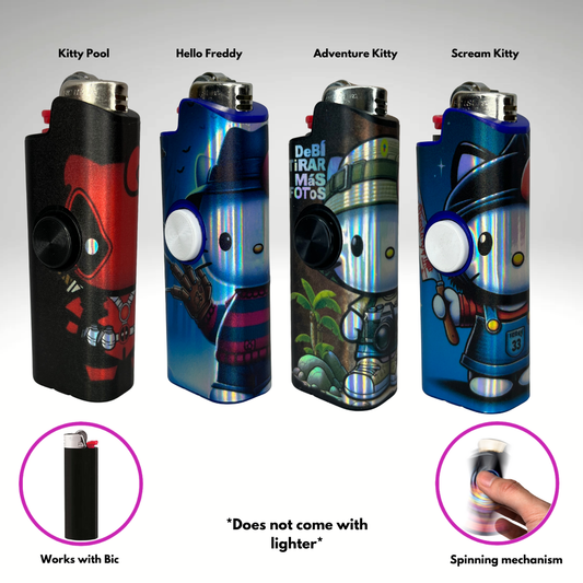 FLKR LYTR Kitty Pack 4pcs Fidget Spinner Case for Bic Lighters- High-Quality Body for Bic Lighter and Spinning Mechanism