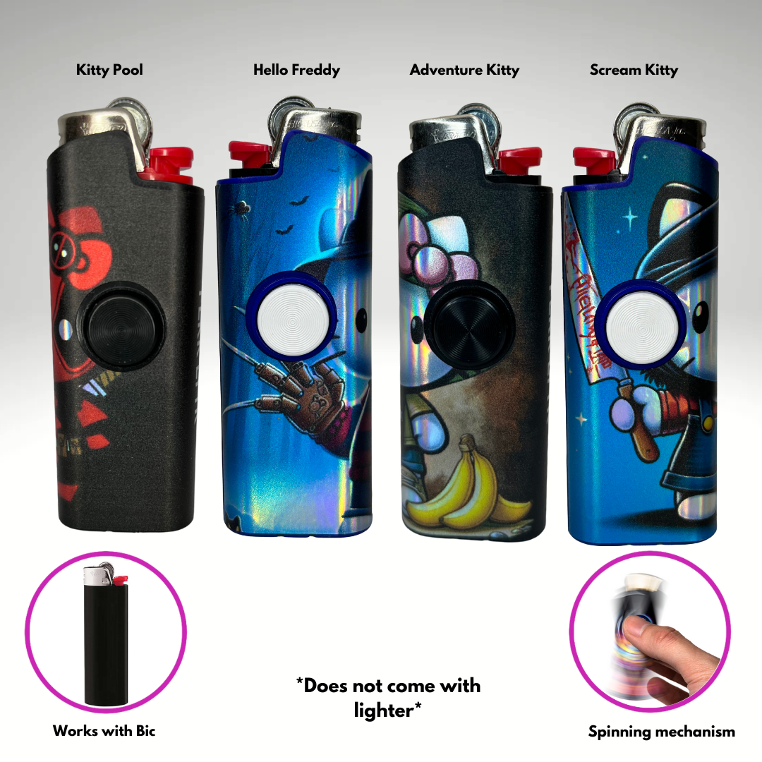 FLKR LYTR Kitty Pack 4pcs Fidget Spinner Case for Bic Lighters- High-Quality Body for Bic Lighter and Spinning Mechanism