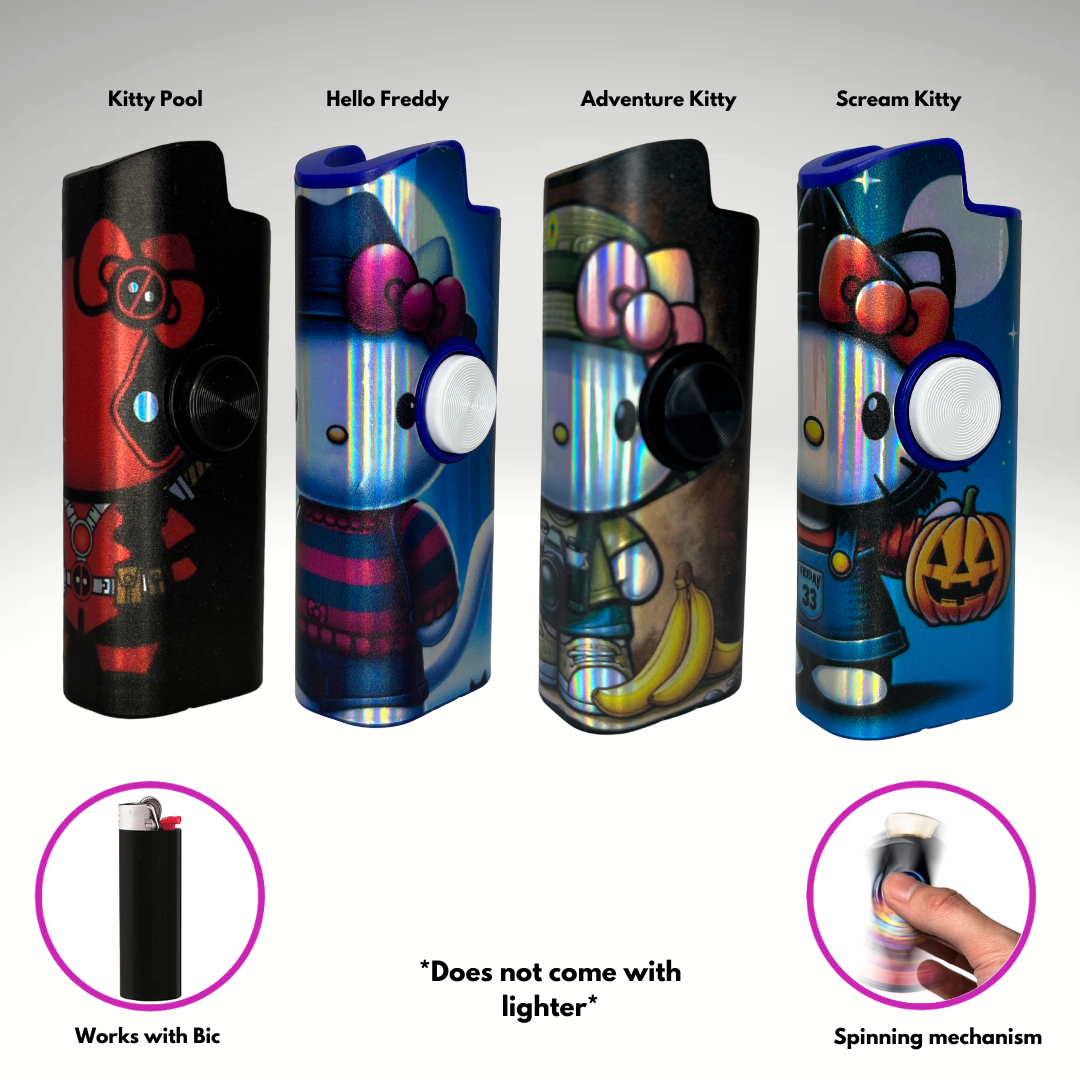 FLKR LYTR Kitty Pack 4pcs Fidget Spinner Case for Bic Lighters- High-Quality Body for Bic Lighter and Spinning Mechanism