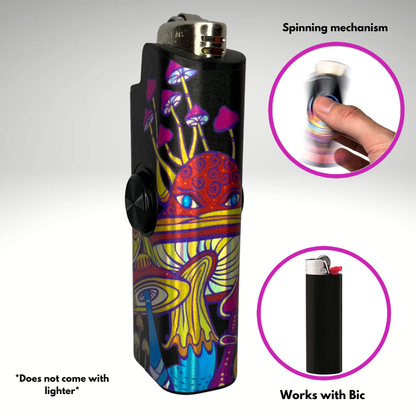 FLKR LYTR® Fidget Spinner Lighter Case "Big Mushroom Garden" for Bic® Lighter Case