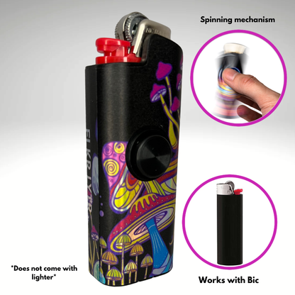 FLKR LYTR® Fidget Spinner Lighter Case "Big Mushroom Garden" for Bic® Lighter Case
