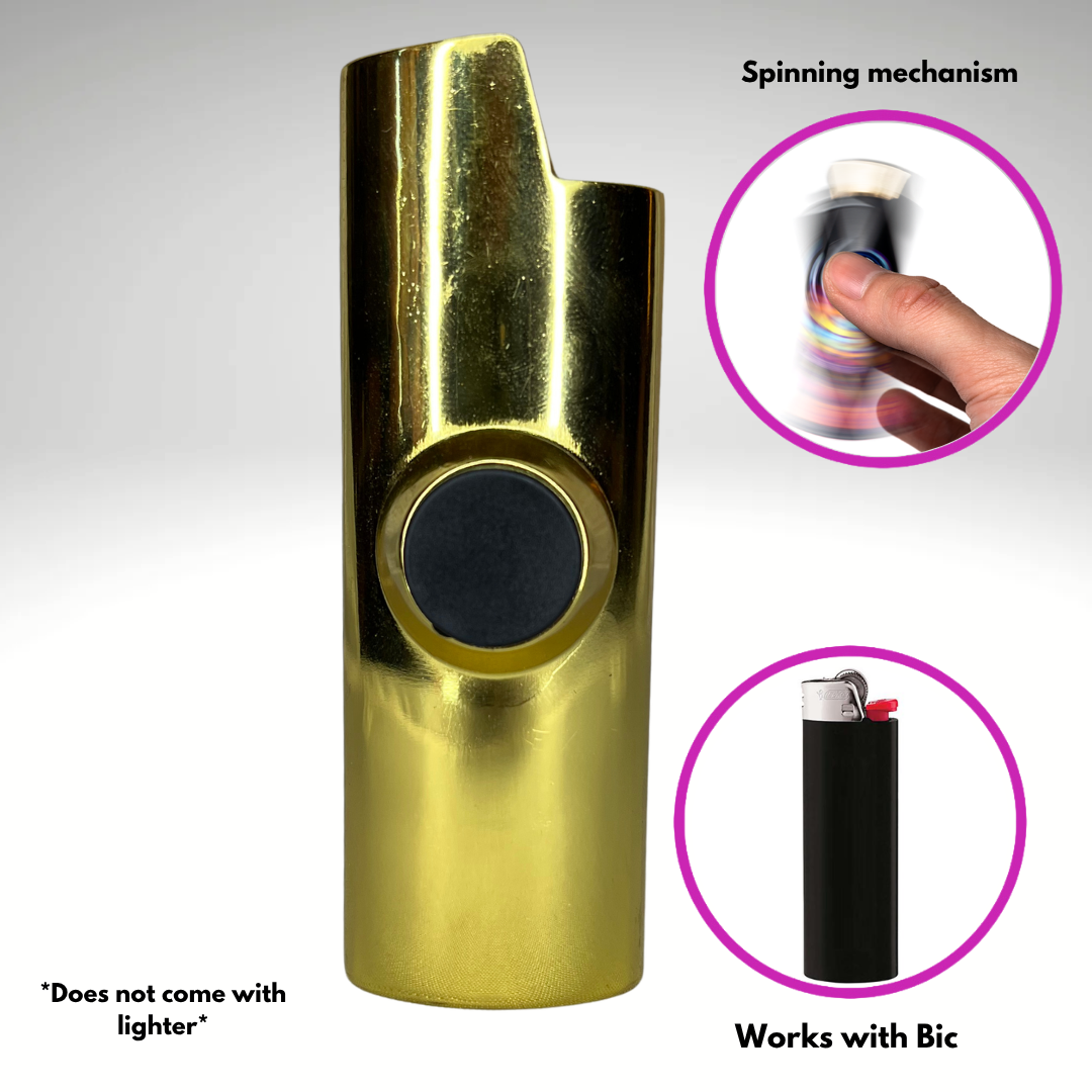 FLKR LYTR® Fidget Spinner Lighter Case "The Metal Gold MMBER" for Bic® Spinner Lighter Case