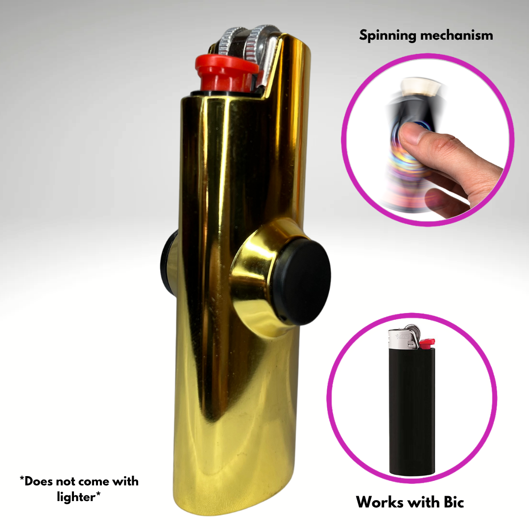FLKR LYTR® Fidget Spinner Lighter Case "The Metal Gold MMBER" for Bic® Spinner Lighter Case