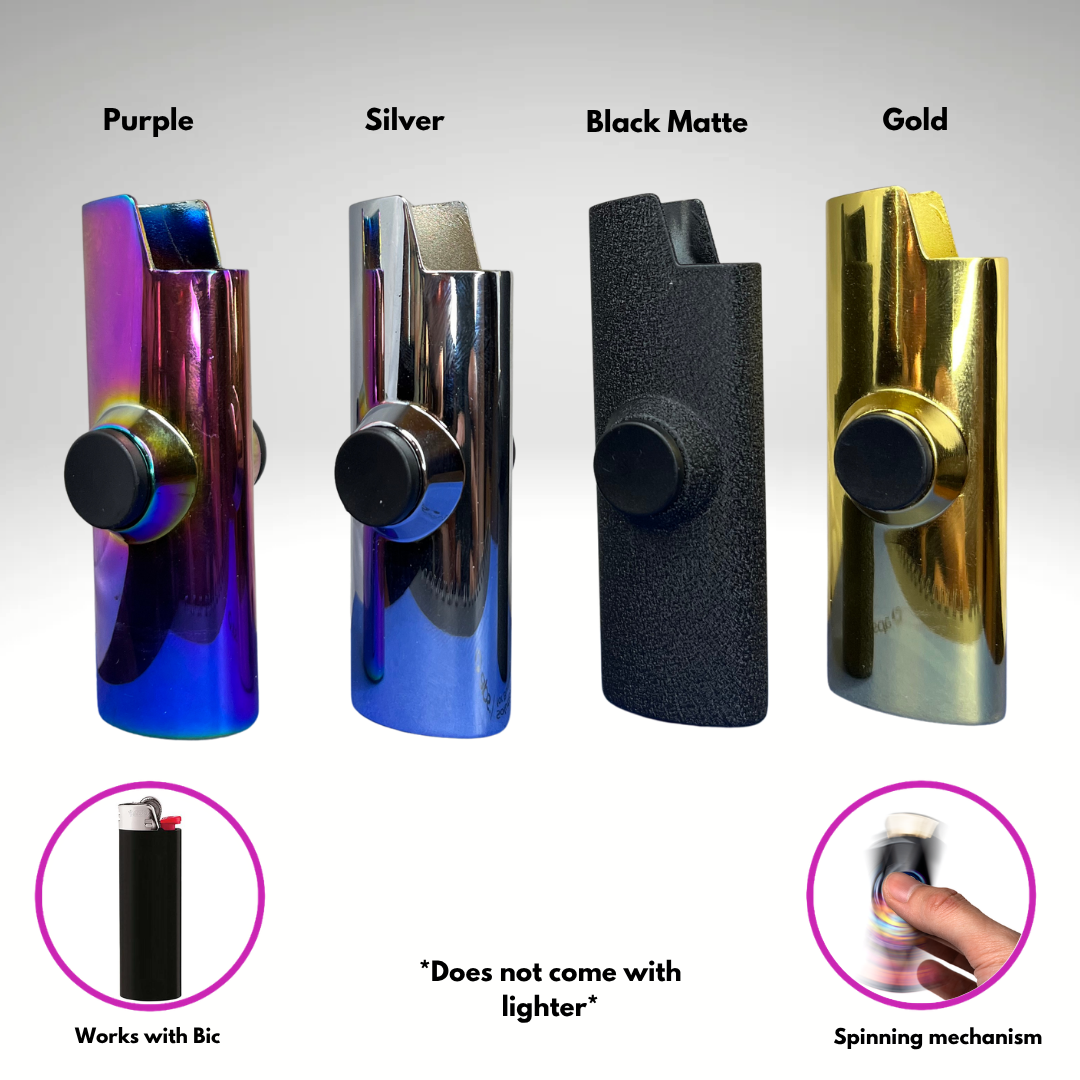 FLKR LYTR® 4PK "Black, Gold, Silver, Purple Chromium Pack " Fidget Spinner Lighter Case for Bic® Spinner Lighter Case | FLKR LYTR