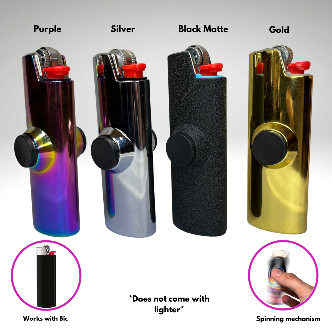 FLKR LYTR® 4PK "Black, Gold, Silver, Purple Chromium Pack " Fidget Spinner Lighter Case for Bic® Spinner Lighter Case | FLKR LYTR