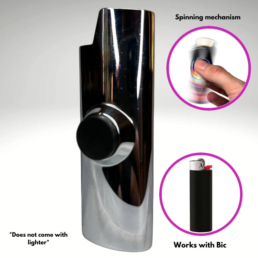 FLKR LYTR® Fidget Spinner Lighter Case "The Metal SLVR Surfer" for Bic® Spinner Lighter Case
