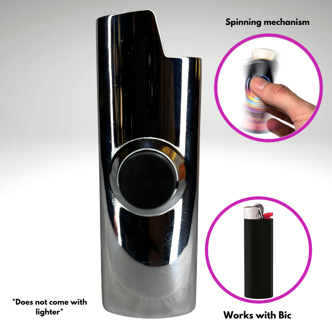 FLKR LYTR® Fidget Spinner Lighter Case "The Metal SLVR Surfer" for Bic® Spinner Lighter Case