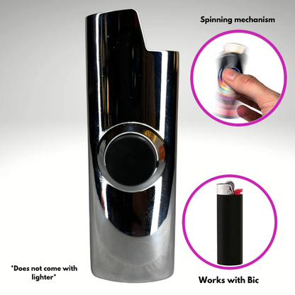 FLKR LYTR® Fidget Spinner Lighter Case "The Metal SLVR Surfer" for Bic® Spinner Lighter Case