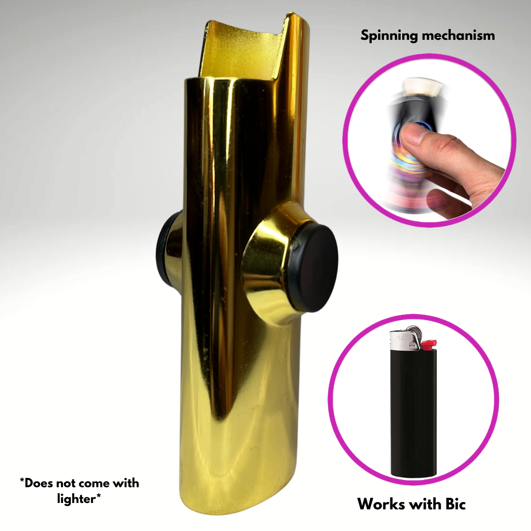 FLKR LYTR® Fidget Spinner Lighter Case "The Metal Gold MMBER" for Bic® Spinner Lighter Case