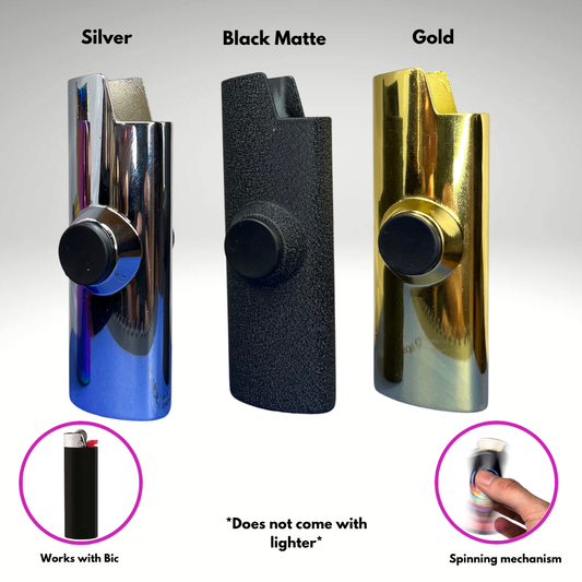 FLKR LYTR® 3PK "Black, Gold, Silver, Purple Chromium Pack " Fidget Spinner Lighter Case for Bic® Spinner Lighter Case | FLKR LYTR