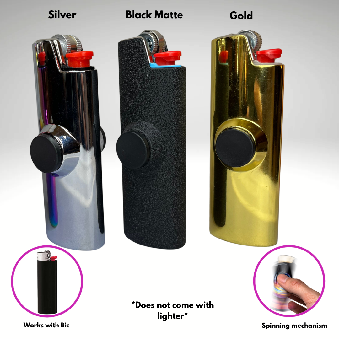 FLKR LYTR® 3PK "Black, Gold, Silver, Purple Chromium Pack " Fidget Spinner Lighter Case for Bic® Spinner Lighter Case | FLKR LYTR